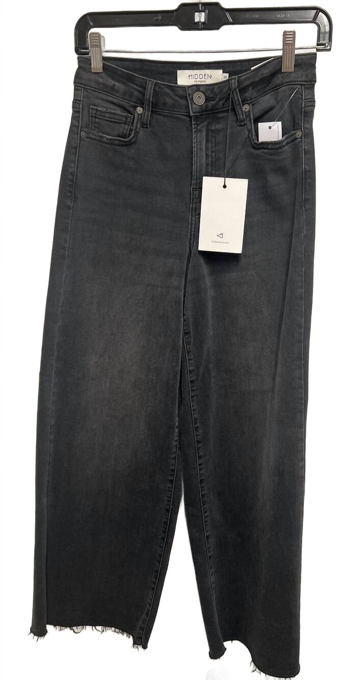 NEW HIDDEN women's hi rise cropped wide leg jeans in black